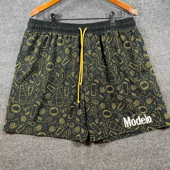 Modelo Swim Shorts Men's 2XL Black/Yellow Geometric Allover Lined Drawstring - Picture 1 of 10